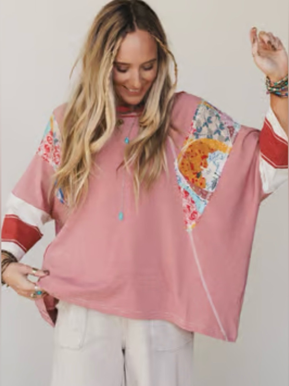 Three Bird Nest Britt Boho Top Patchwork Oversized S Festival Cottagecore Floral
